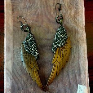 Wood and crystal wing earrings